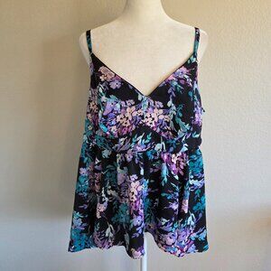 TORRID Top Babydoll Floral V-Neck Straps Colorful Smocked Back Size 00 - 0 - L